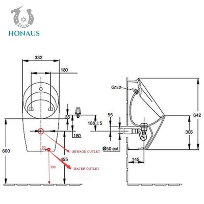 Water Saving Single Wall Mounted Urinal Ceramic Water Closet Splashing Proof