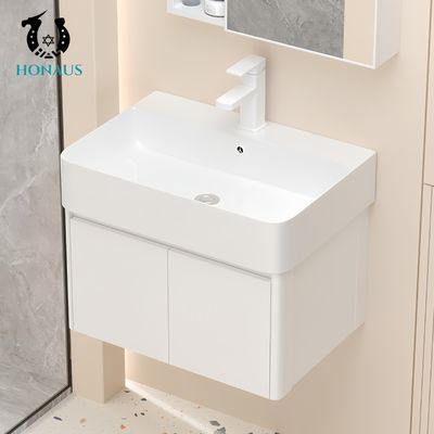 Practical Bathroom Wall Hung Basin Ceramic Floating Vanity with Cabinet White