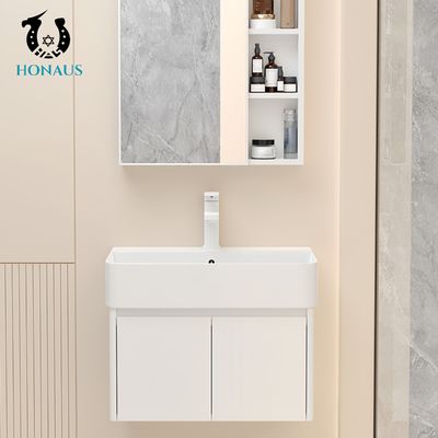 Practical Bathroom Wall Hung Basin Ceramic Floating Vanity with Cabinet White