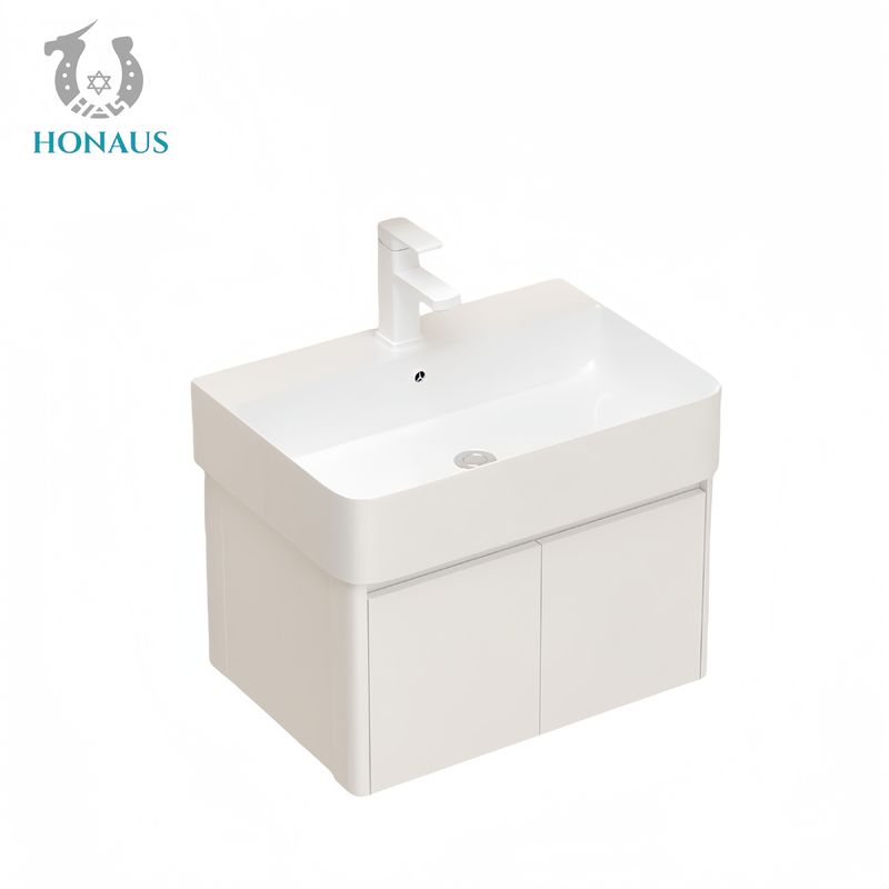 Practical Bathroom Wall Hung Basin Ceramic Floating Vanity with Cabinet White